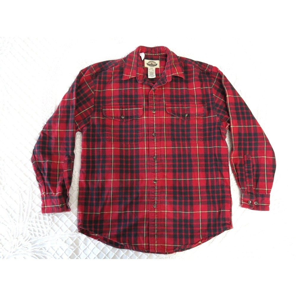 Eddie Bauer Legends Men's Small Heavy Flannel Long Sleeve Red Plaid Shirt Button - Picture 1 of 6
